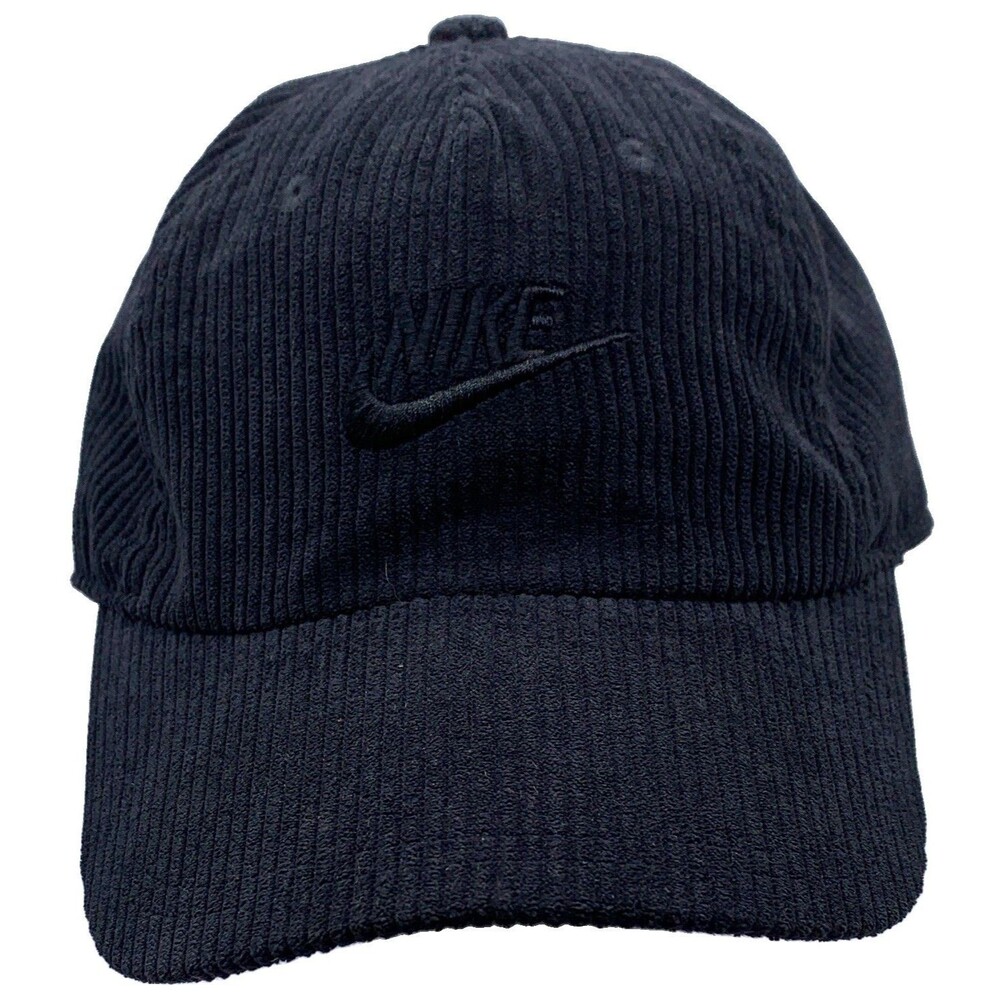 Nike Club corduroy Black Solid Adjustable Baseball Cap Hat Adults S/M Casual
